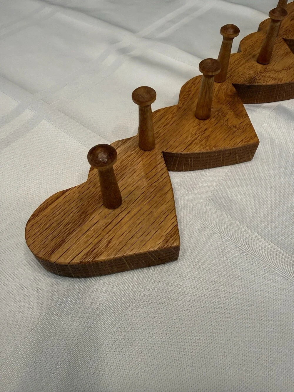 Vintage Oak Wood Heart Peg Rack Wall Hanger Country Cottage McFadden 5-Heart